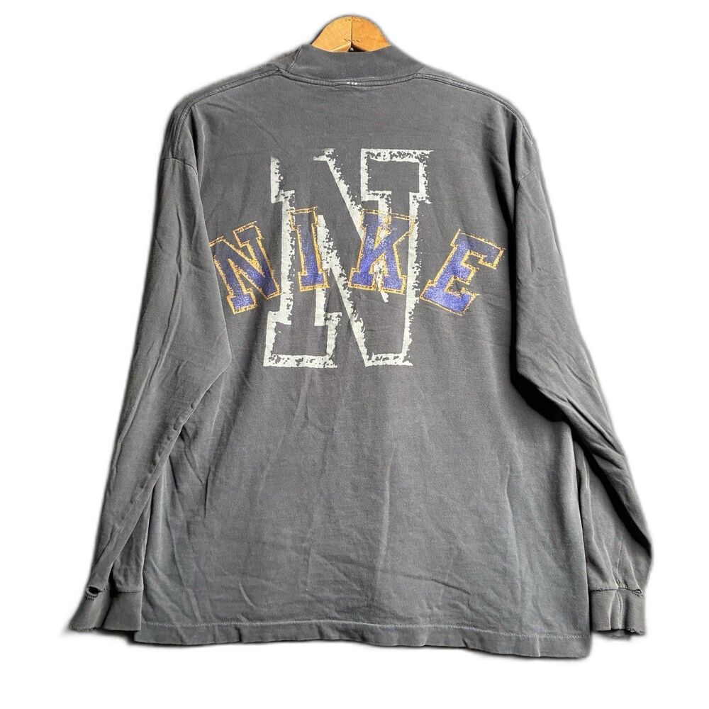 VTG 80s Nike Swoosh Long Sleeve T Shirt Gradient Faded Black USA Large Burnout